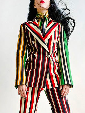 Striped Urban Regular Sleeve Regular Fit Lapel Collar Blazer, As picture, Blazers