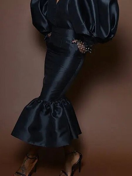 

Elegant Satin Maxi Mermaid Skirt, Black, Skirts