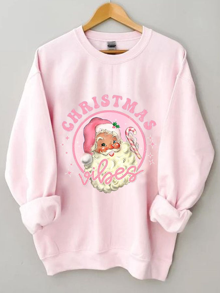 

Holiday Pink Santa Print Sweatshirt, Hoodies&Sweatshirts