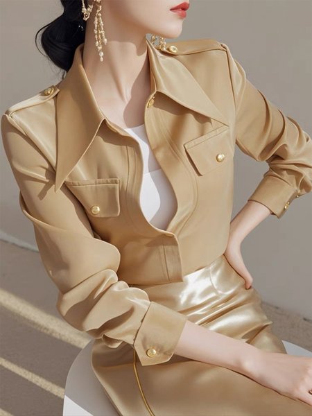 

Buttoned Shirt Collar Urban Regular Fit Regular Sleeve Shirt, As picture, Blouses and Shirts
