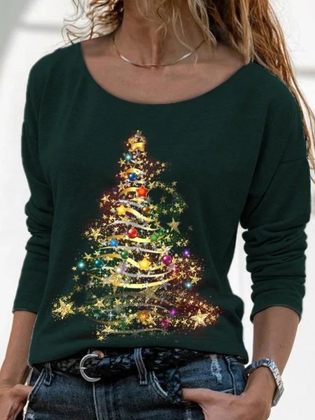 

Casual Crew Neck T-Shirt, Darkgreen, Long sleeves