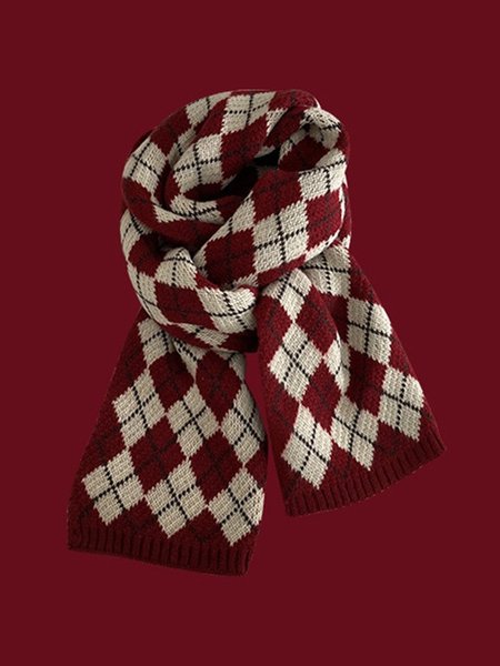 

Christmas Casual Colok Block Scarf, Wine red, Scarves