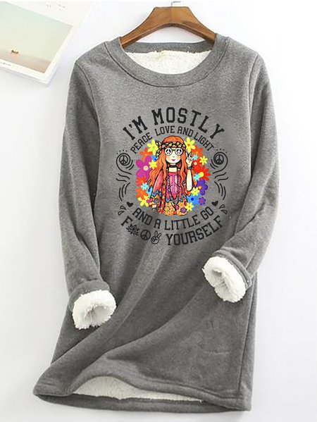 

Peace Love And Light Printed Hipp Casual Fluff Fleece Fabric Sweatshirt, Gray, Hoodies&Sweatshirts