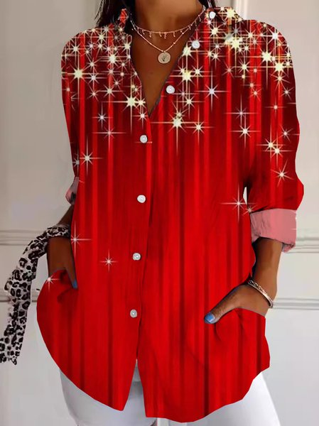 

Women's Long Sleeve Shirt Spring/Fall Floral Shirt Collar Daily Going Out Casual Top, Red, Blouses