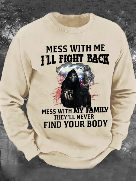 

Skull Mess With Me Men's Casual Sweatshirt, Khaki, Hoodies&Sweatshirts