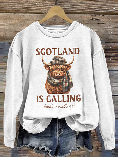 

Scottish Highlands Bull Round Neck Sweatshirt, White, Hoodies&Sweatshirts