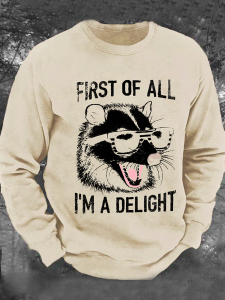 

Vintage First Of All I'm A Delight Retro Funny Raccoon Men's Casual Sweatshirt, Khaki, Hoodies&Sweatshirts