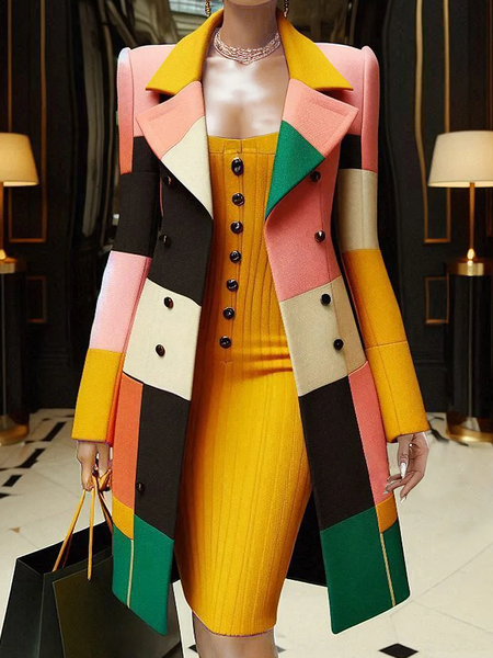 

Regular Sleeve Lapel Collar Long Sleeve Urban Loose Mid-long Coat, As picture, Coats