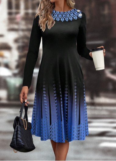 

Women Ombre Shawl Collar Long Sleeve Comfy Casual Maxi Dress, Black, Dresses