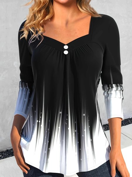 

Square Neck Long Sleeve Christmas Regular Micro-Elasticity Loose Blouse For Women, Black, Blouses