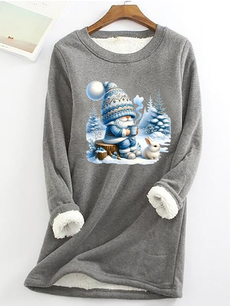 

Winter Gnome Christmas Casual Fluff Fleece Fabric Sweatshirt, Gray, Hoodies&Sweatshirts