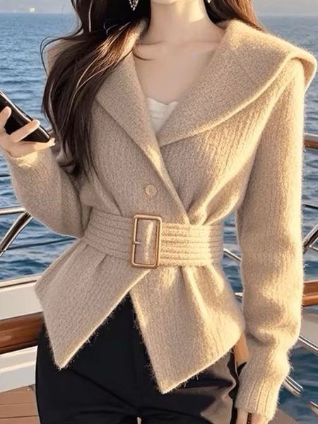 

Casual Shawl Collar Regular Sleeve Regular Fit Sweater Cardigan With Belt, Apricot, Cardigans