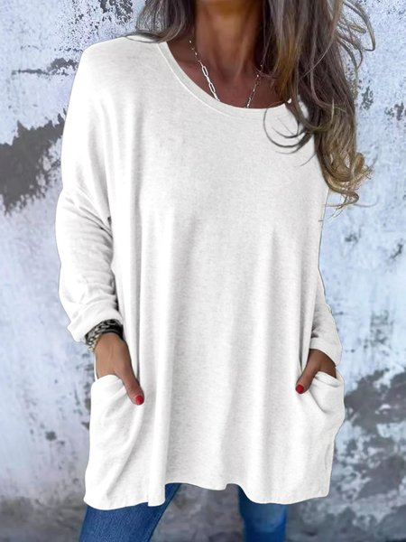 

Women Yarn/Wool Yarn Plain Long Sleeve Comfy Casual Sweater, White, Sweaters