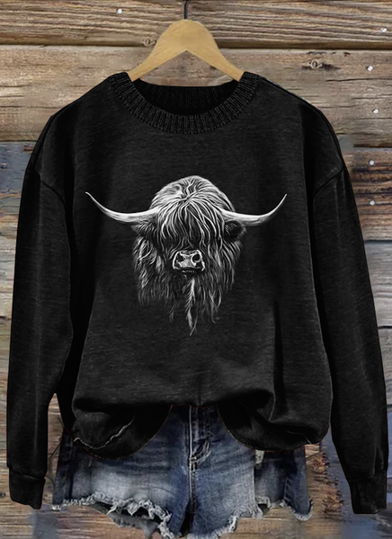 

Scottish Highlands Bull Round Neck Sweatshirt, Black, Hoodies&Sweatshirts