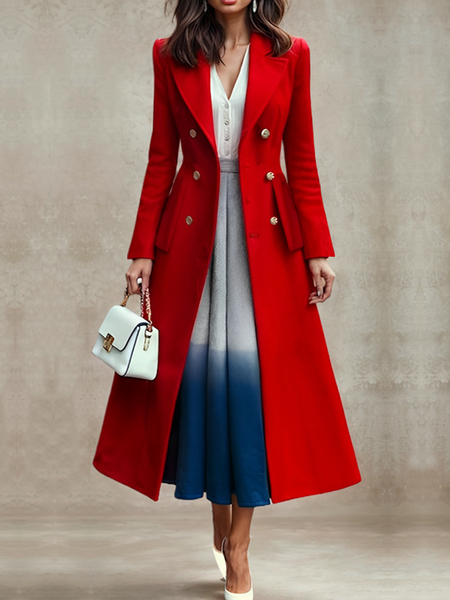 

Plain Regular Fit Regular Sleeve Lapel CollarLong Sleeve Elegant Long Coat, Red, Coats