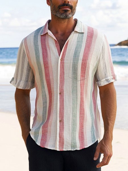 Moisture Wicking Striped Hawaiian Shirt SHORT SLEEVE SHIRTS