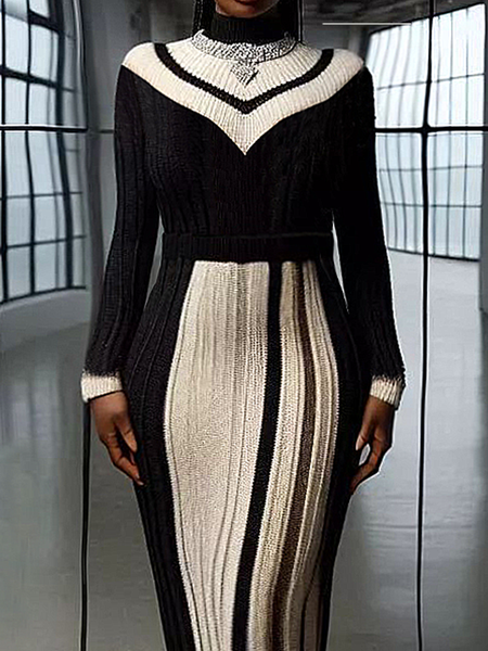 

Medium Elasticity Regular Sleeve Mock Neck Long Sleeve Urban Color Block Sweater, As picture, Pullovers
