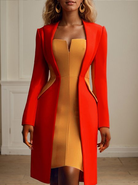 

Lapel Collar Regular Fit Urban Regular Sleeve Trench Coat, Red, Trench Coats
