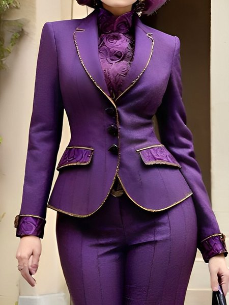 Lapel Collar Regular Sleeve Urban Regular Fit Floral Blazer, Purple, Blazers
