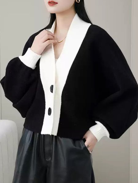 

Raglan Sleeves Loose Casual Sweater Cardigan, Black, Cardigans