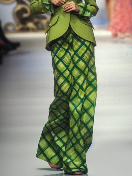 

Urban Plaid High Waist Fashion Wide leg Pants, Green, Pants