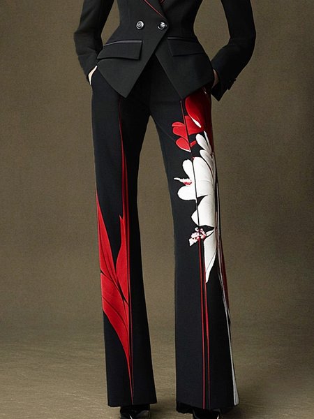 Floral Pattern Urban Straight Pants, As picture, Pants