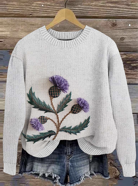 

Scottish floral round neck sweater, White, Sweaters