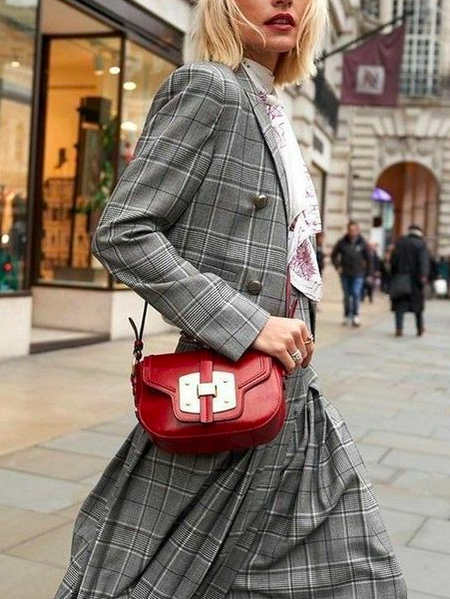 

Lapel Collar Urban Regular Sleeve Loosen Plaid Jacket, As picture, Jackets