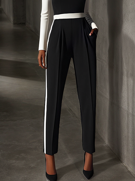 

Regular Fit Color Block Urban Long Pants, Black, Pants