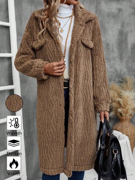 Women's Striped Thicken Loose Jacket, Coffee, Coats