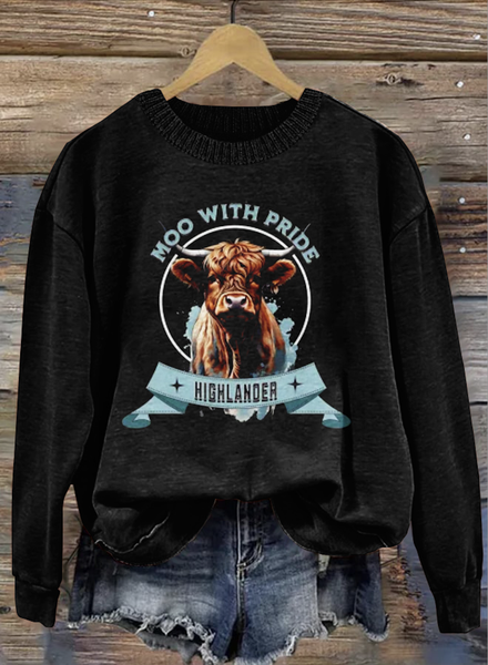 

Cute highland cow round neck sweatshirt, Black, Hoodies&Sweatshirts