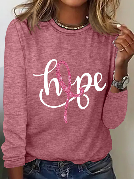 

Breast Cancer Hope Ribbon Casual Long Sleeve Shirt, Watermelon, Long sleeves
