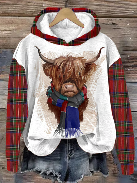 

Women's Check Highland Cow Print Hoodie, Red, Hoodies&Sweatshirts