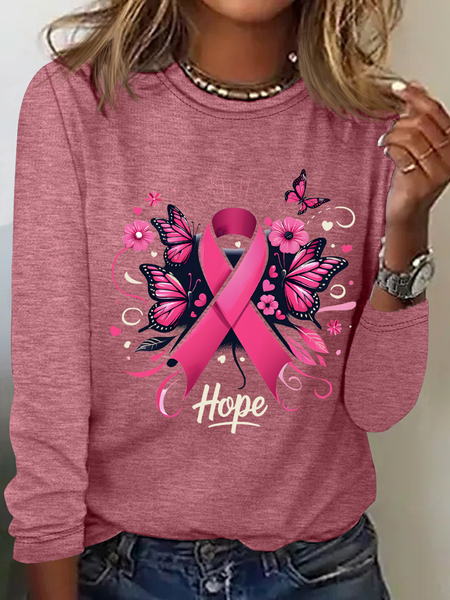 

Cancer Hope Png Pink Butterfly Breast Cancer Casual Long Sleeve Shirt, Watermelon, Long sleeves