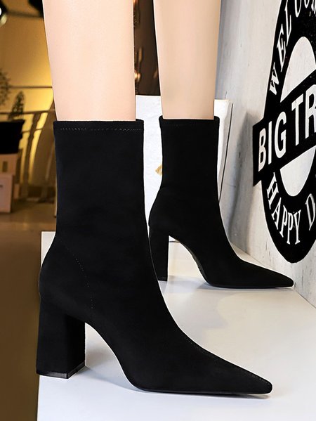 

Chunky Heel Autumn Elastic Boots, Black, Boots