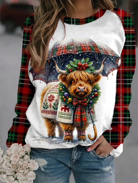 

Women's Christmas Highland Cow Print Sweatshirt, Red, Hoodies&Sweatshirts