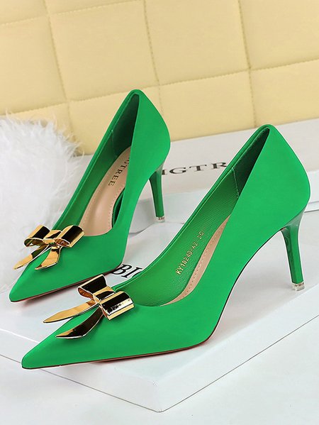 

Plain Elegant Stiletto Heel Satin Flat, Green, Heels