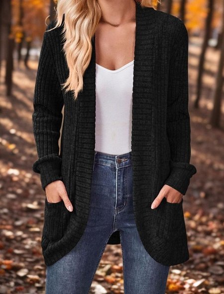 

Casual Loose Plain Others Cardigan, Black, Sweaters & Cardigans