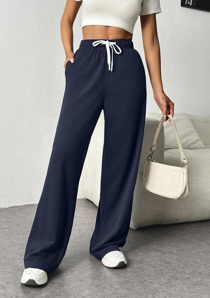 

Loose Casual Plain Sweatpants & Joggers, Navyblue, Pants