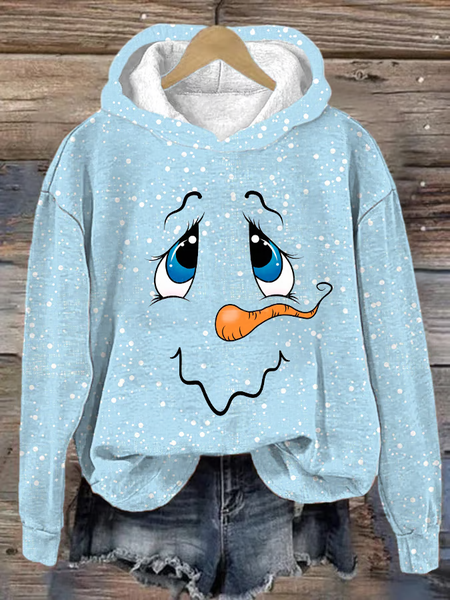 

Women's Christmas Snowman Print Hooded Sweatshirt, Light blue, Hoodies&Sweatshirts