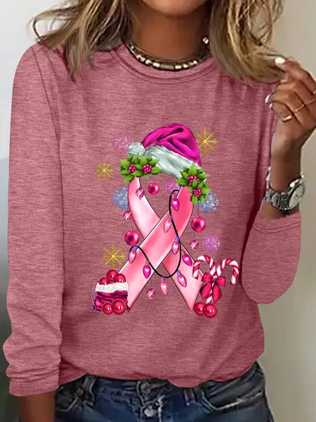 

Pink Christmas Breast Cancer Casual Long Sleeve Shirt, Watermelon, Long sleeves