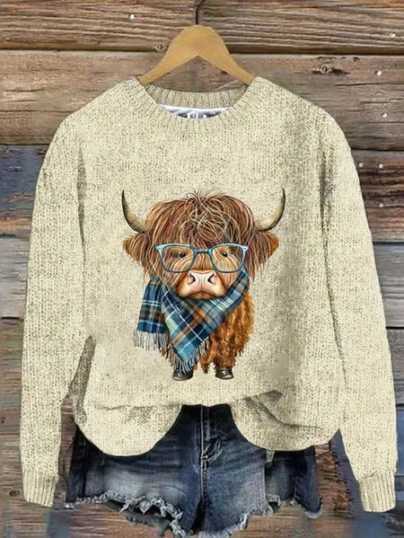 

Women's Winter 3D Printing Casual Long Sleeve Crew Neck Knitted Sweater, Apricot, Sweaters