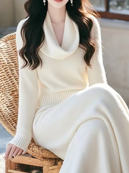

High Elasticity Plain Regular Sleeve Casual Long Sleeve Sweater, Off white, Pullovers