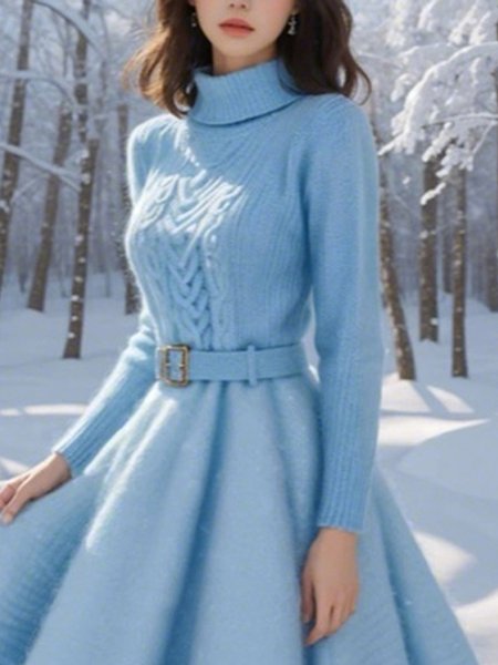 Elegant Plain Regular Sleeve Long Sleeve Sweater, Blue, Pullovers