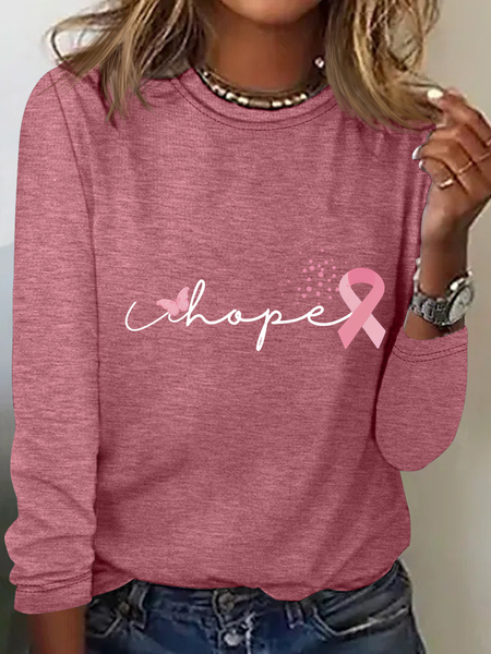 

Cancer Ribbon Wonder Women Breast Cancer Casual Long Sleeve Shirt, Watermelon, Long sleeves