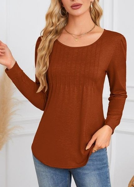 

Women's Long Sleeve Tee T-shirt Spring/Fall Plain Crew Neck Daily Going Out Casual Top, Caramel, T-Shirts