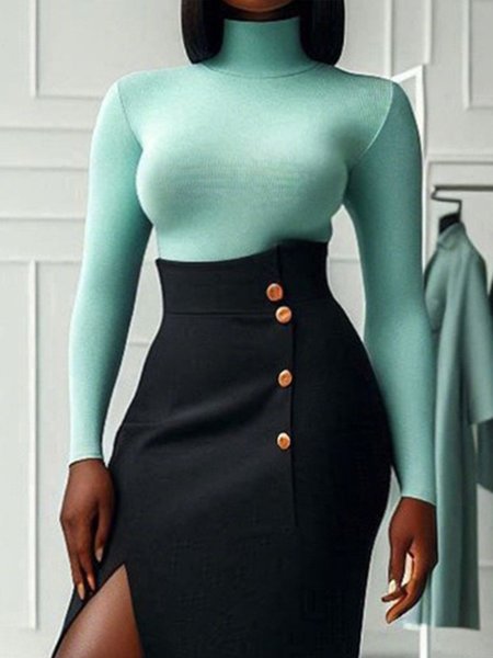 Regular Sleeve Urban Plain Sweater, Green, Pullovers