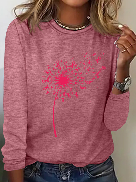 

Dandelion Breast Cancer Never Giver Up Casual Long Sleeve Shirt, Watermelon, Long sleeves
