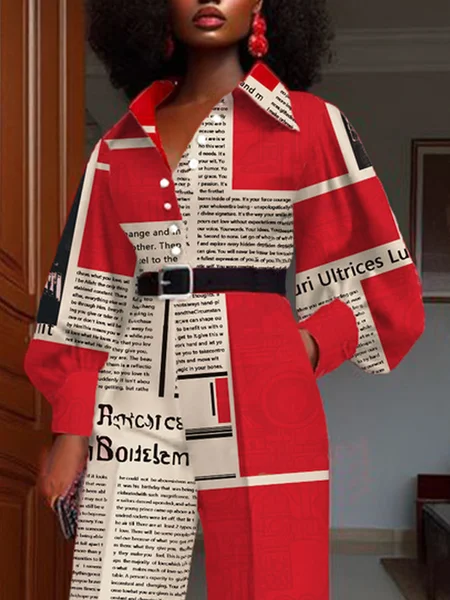 

Balloon Sleeve Letter Pattern Urban Regular Fit Printing Shirt, Red, Blouses and Shirts