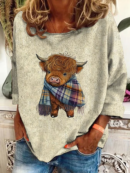 

Women's West Highland Cow Print Casual Sweatshirt, Apricot, Hoodies&Sweatshirts